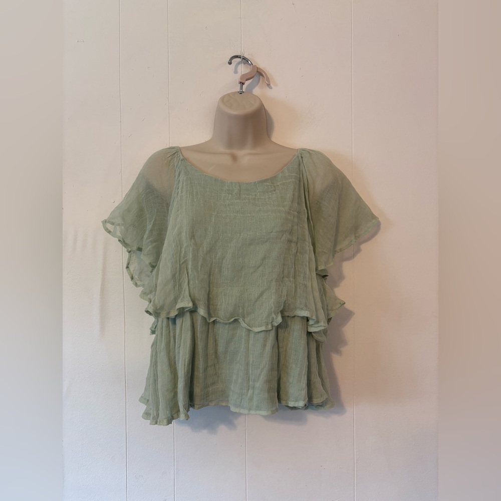 Love Sam Gauze Ruffle India Top Boho Dreamy Green Seafoam Top size L